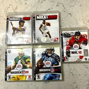 WORKS! Lot of 5 PS3 Sports Games: NHL 10, Madden 09, Madden 08, MLB 2KB, NBA 2KB